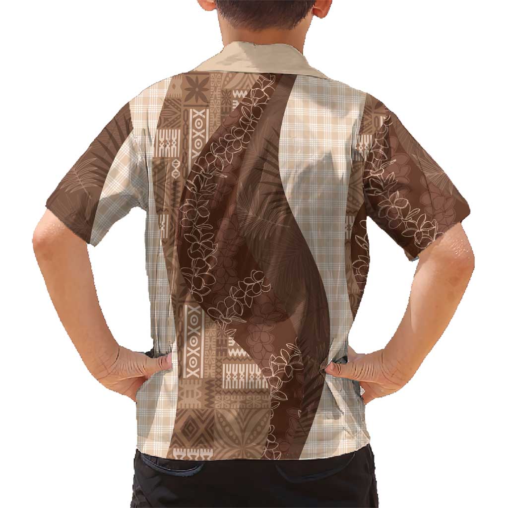 Polynesian Tribal Pattern Patchwork Picturesque Family Matching Off Shoulder Maxi Dress and Hawaiian Shirt Mocha