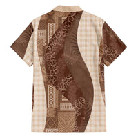 Polynesian Tribal Pattern Patchwork Picturesque Family Matching Off Shoulder Maxi Dress and Hawaiian Shirt Mocha