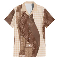 Polynesian Tribal Pattern Patchwork Picturesque Family Matching Short Sleeve Bodycon Dress and Hawaiian Shirt Mocha