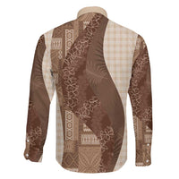 Polynesian Tribal Pattern Patchwork Picturesque Family Matching Short Sleeve Bodycon Dress and Hawaiian Shirt Mocha