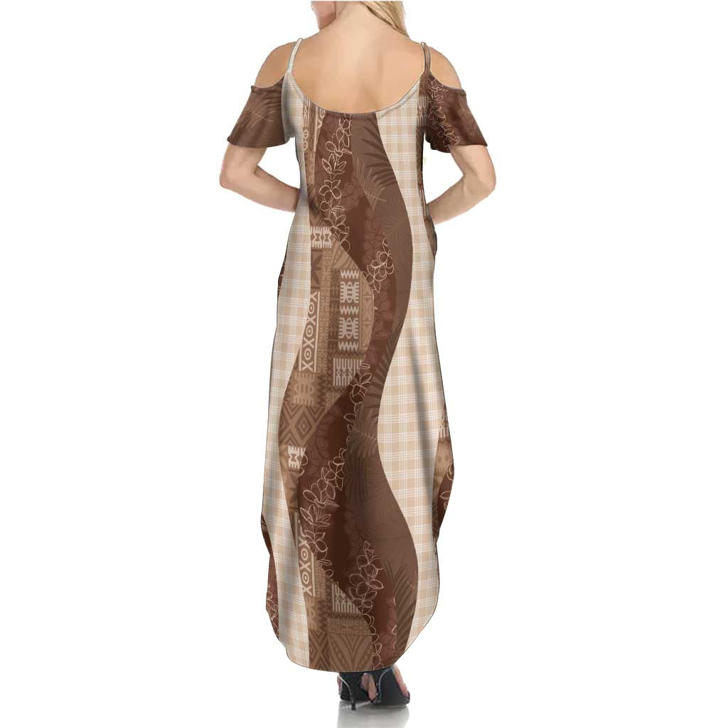 Polynesian Tribal Pattern Patchwork Picturesque Family Matching Summer Maxi Dress and Hawaiian Shirt Mocha