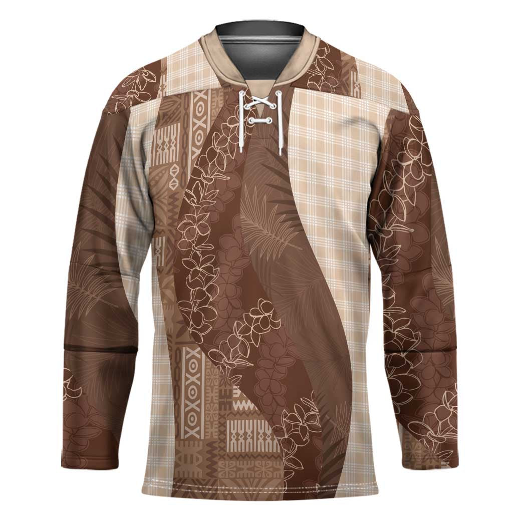 Polynesian Tribal Pattern Patchwork Picturesque Hockey Jersey Mocha