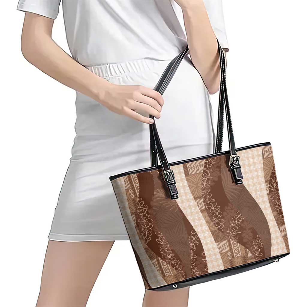 Polynesian Tribal Pattern Patchwork Picturesque Leather Tote Bag Mocha