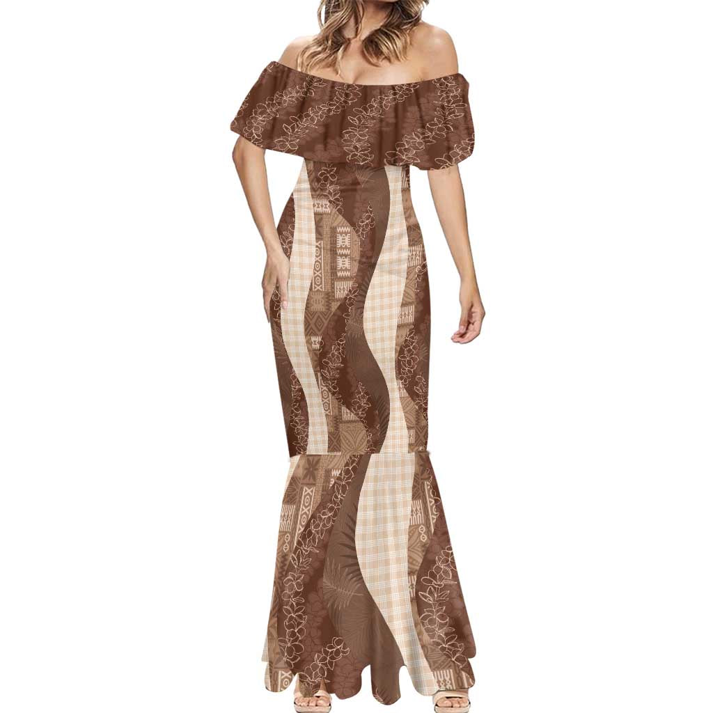 Polynesian Tribal Pattern Patchwork Picturesque Mermaid Dress Mocha
