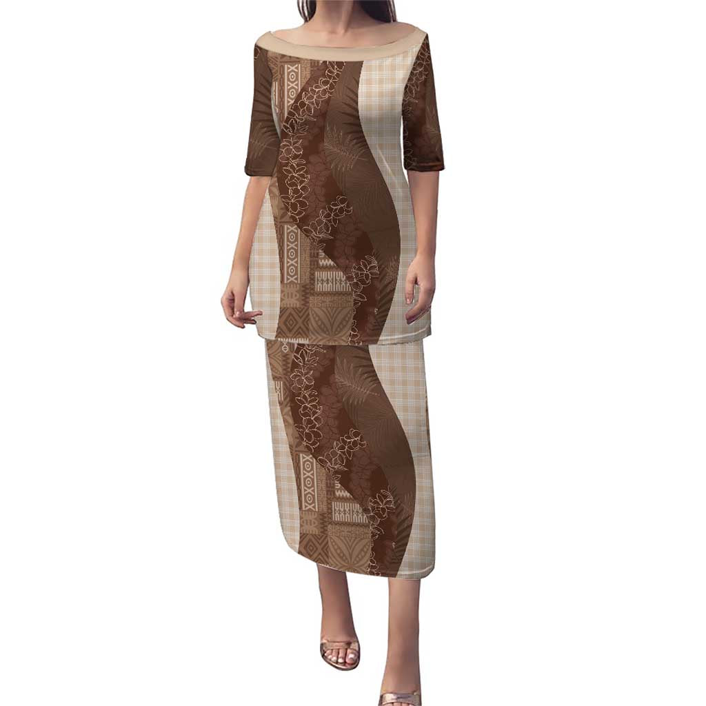 Polynesian Tribal Pattern Patchwork Picturesque Puletasi Mocha