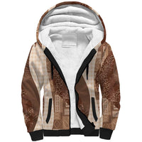 Polynesian Tribal Pattern Patchwork Picturesque Sherpa Hoodie Mocha