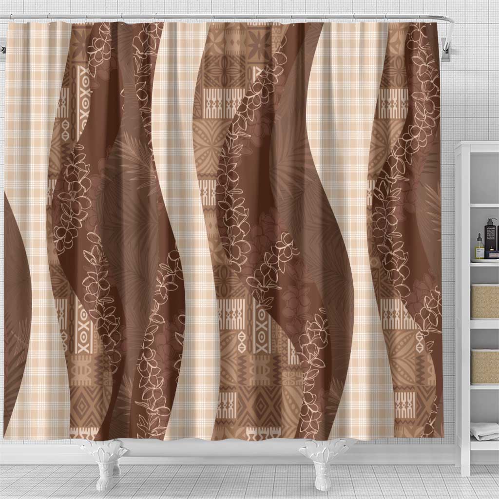 Polynesian Tribal Pattern Patchwork Picturesque Shower Curtain Mocha