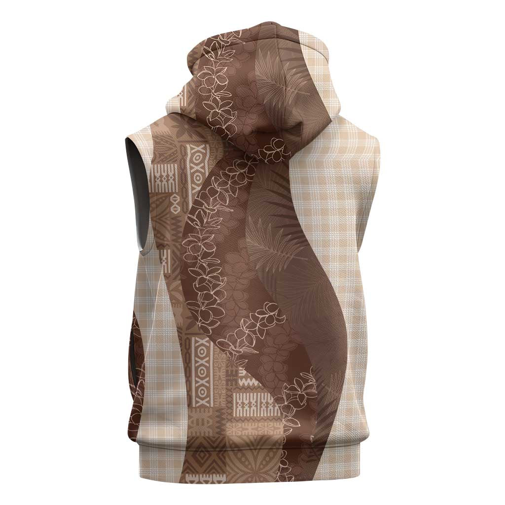 Polynesian Tribal Pattern Patchwork Picturesque Sleeveless Zip Hoodie Mocha