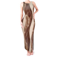 Polynesian Tribal Pattern Patchwork Picturesque Tank Maxi Dress Mocha
