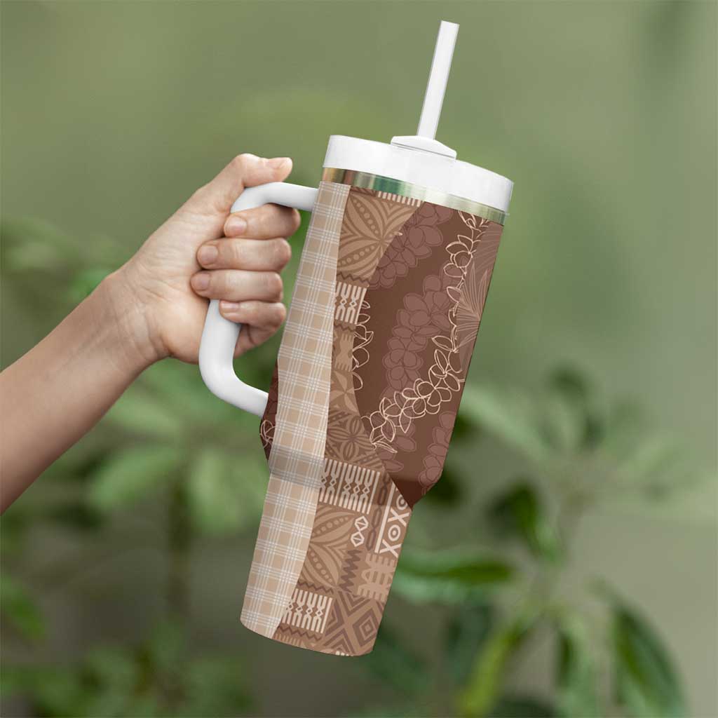 Polynesian Tribal Pattern Patchwork Picturesque Tumbler With Handle Mocha LT7 - Polynesian Pride