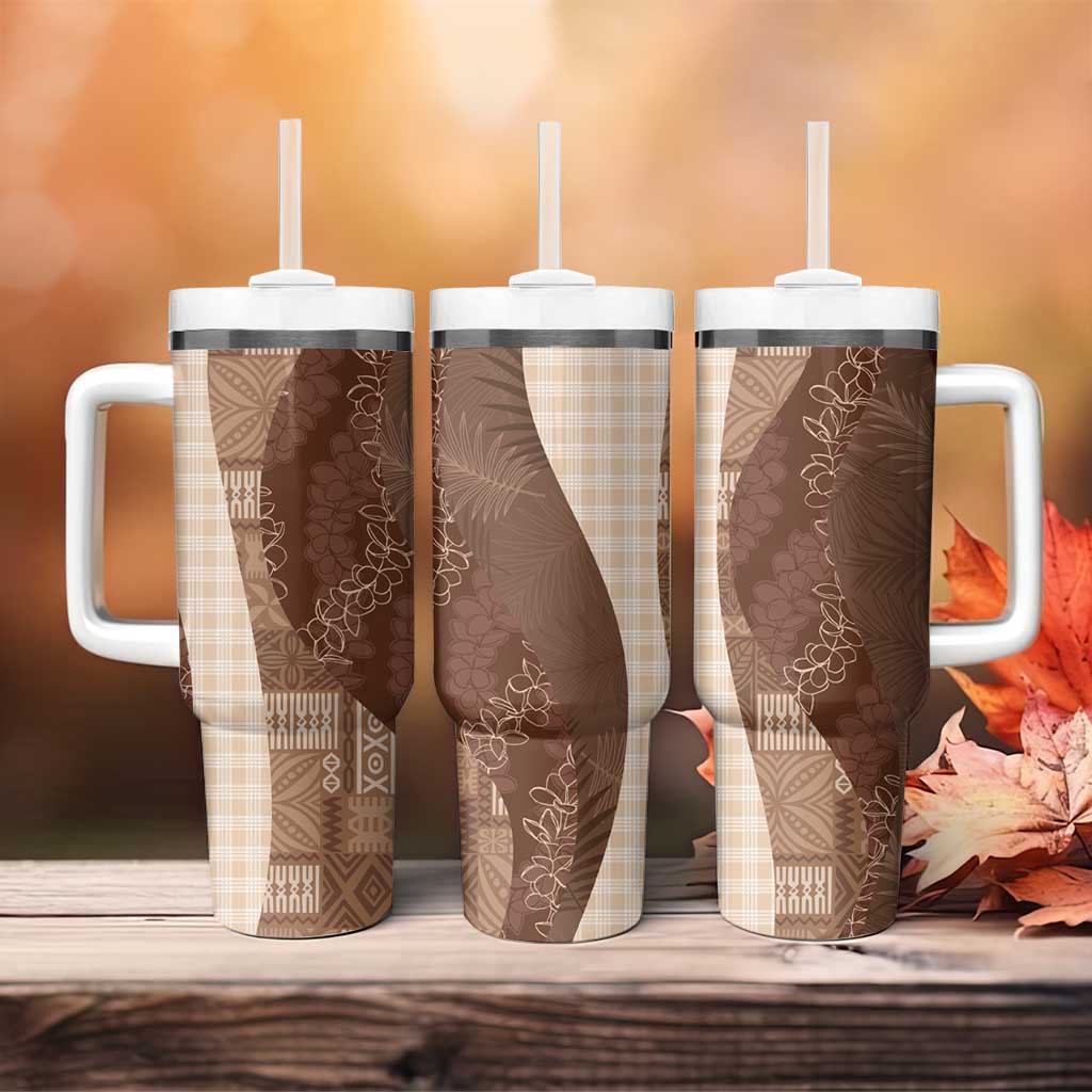 Polynesian Tribal Pattern Patchwork Picturesque Tumbler With Handle Mocha LT7 - Polynesian Pride