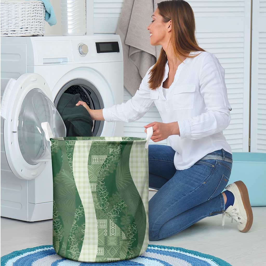 Polynesian Tribal Pattern Patchwork Picturesque Laundry Basket Sage Green