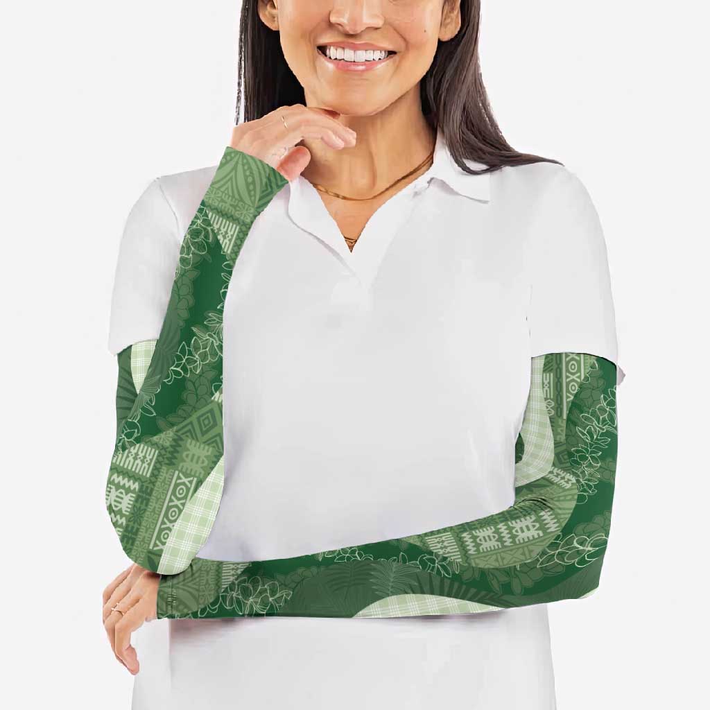 Polynesian Tribal Pattern Patchwork Picturesque Arm Sleeves Sage Green