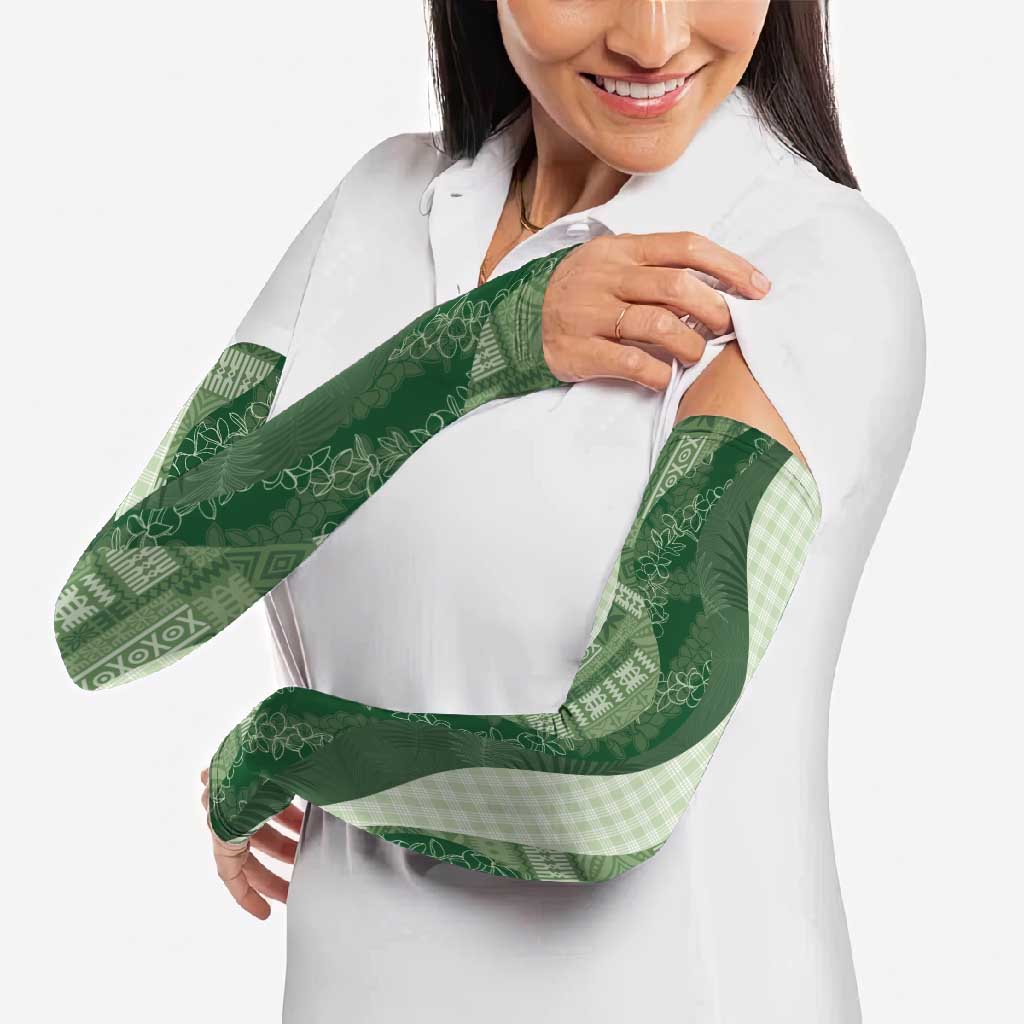 Polynesian Tribal Pattern Patchwork Picturesque Arm Sleeves Sage Green