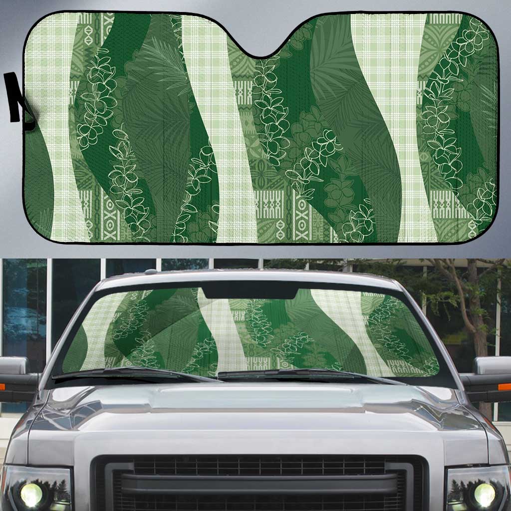 Polynesian Tribal Pattern Patchwork Picturesque Auto Sun Shade Sage Green
