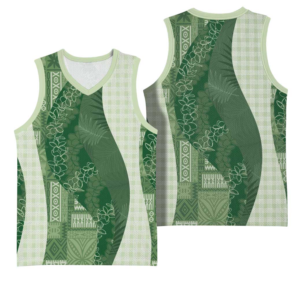 Polynesian Tribal Pattern Patchwork Picturesque Basketball Jersey Sage Green