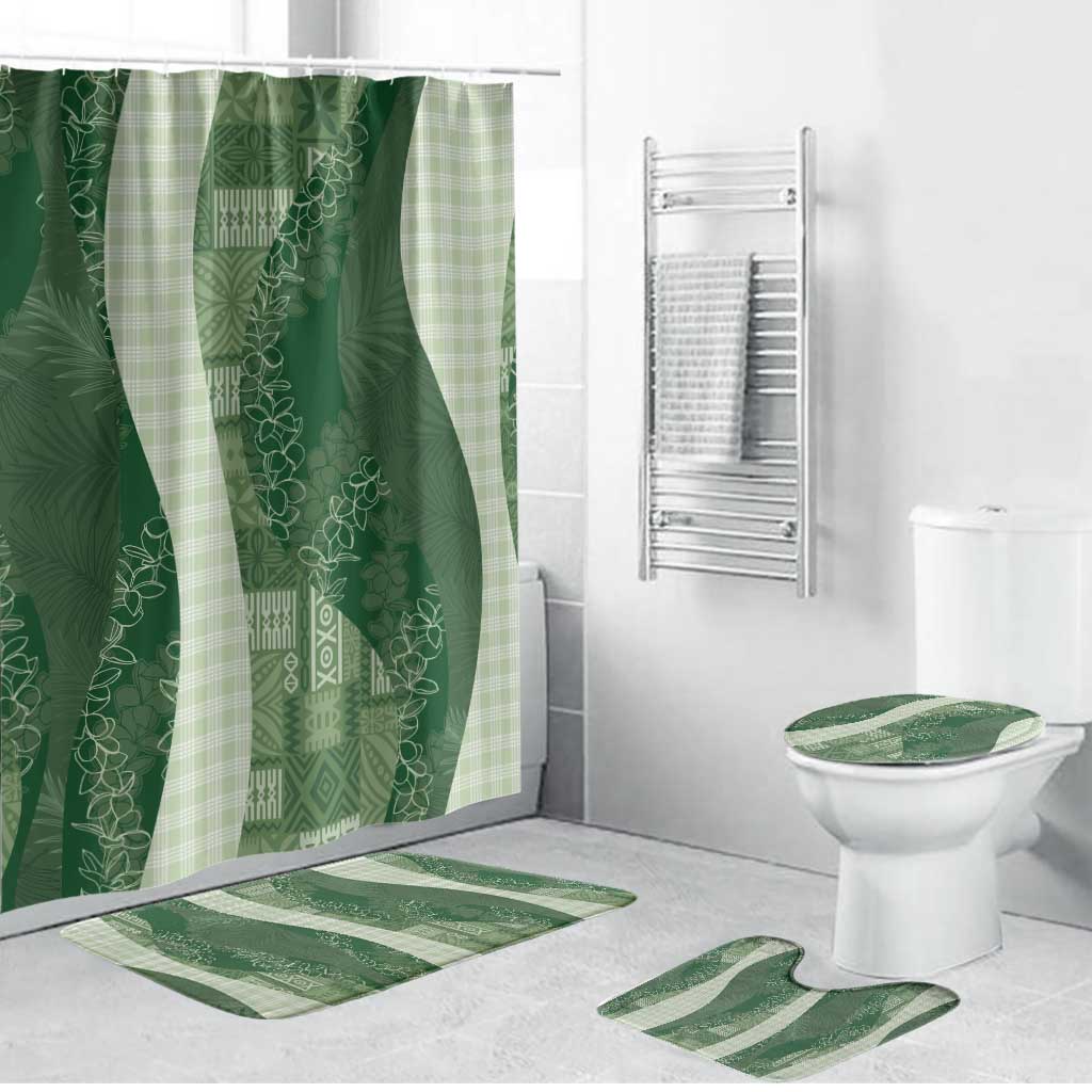 Polynesian Tribal Pattern Patchwork Picturesque Bathroom Set Sage Green