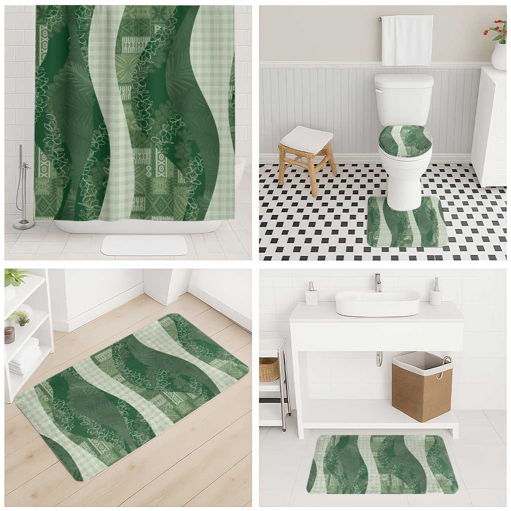 Polynesian Tribal Pattern Patchwork Picturesque Bathroom Set Sage Green