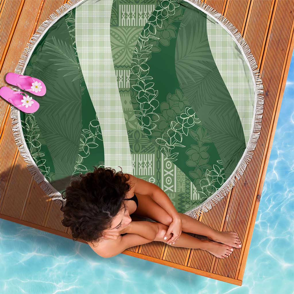 Polynesian Tribal Pattern Patchwork Picturesque Beach Blanket Sage Green