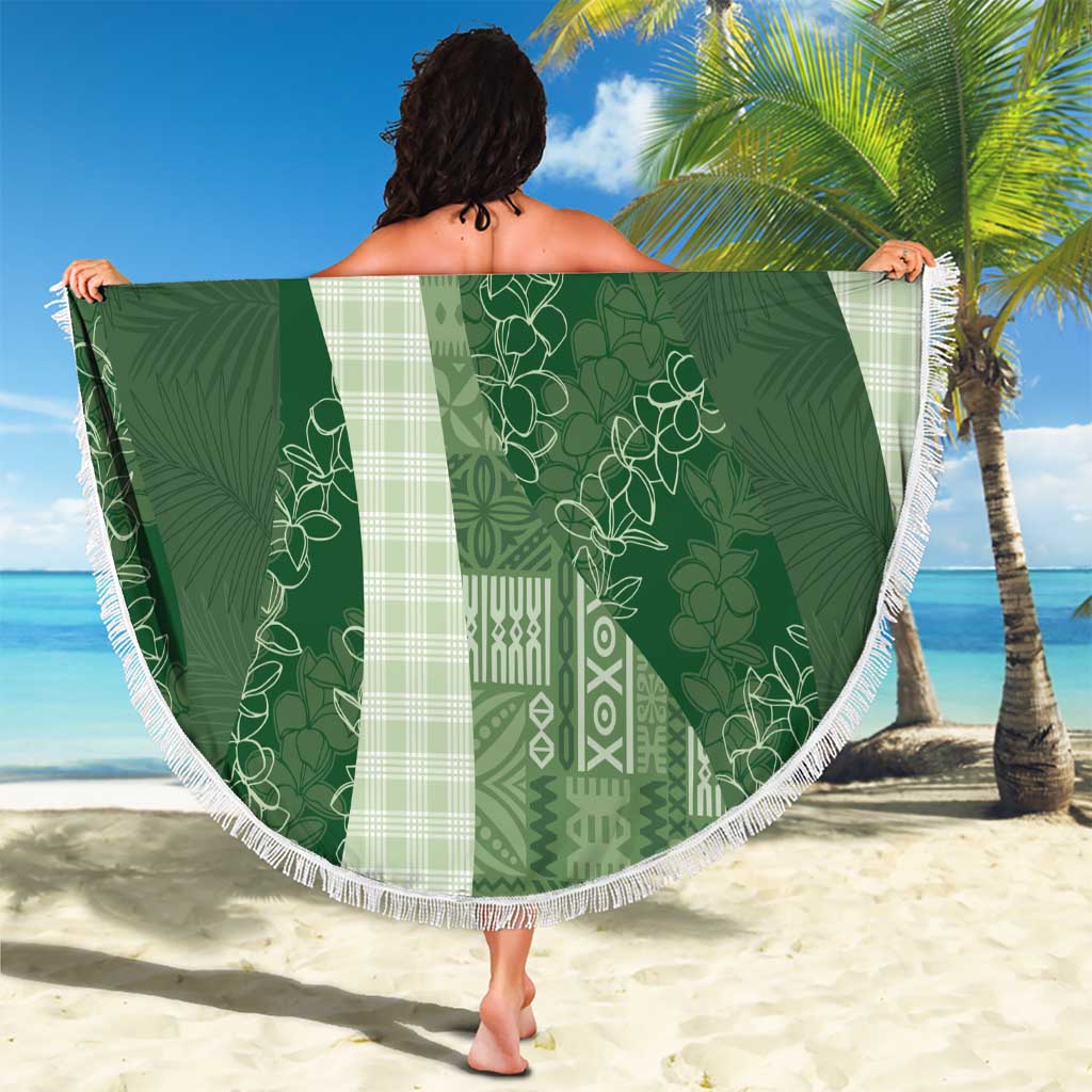 Polynesian Tribal Pattern Patchwork Picturesque Beach Blanket Sage Green