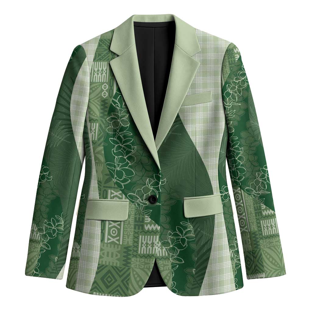 Polynesian Tribal Pattern Patchwork Picturesque Blazer Sage Green