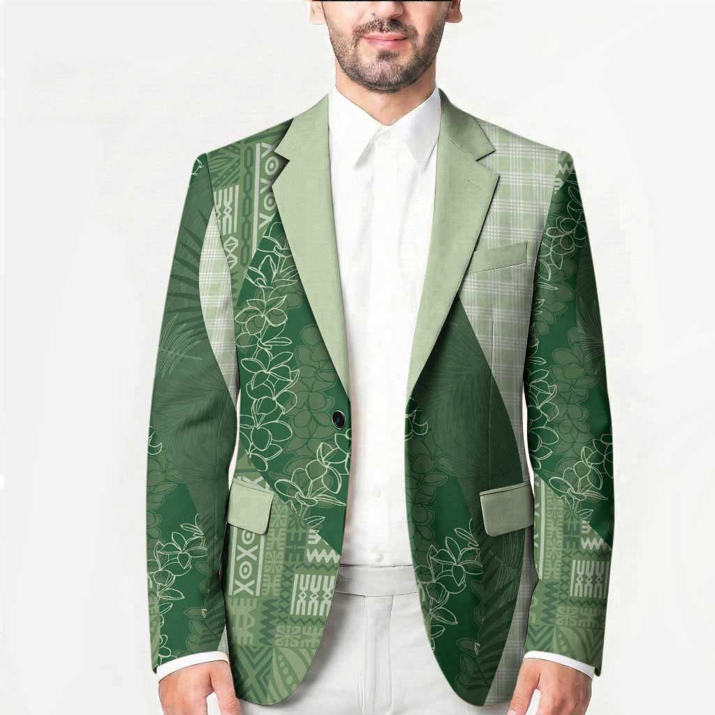 Polynesian Tribal Pattern Patchwork Picturesque Blazer Sage Green