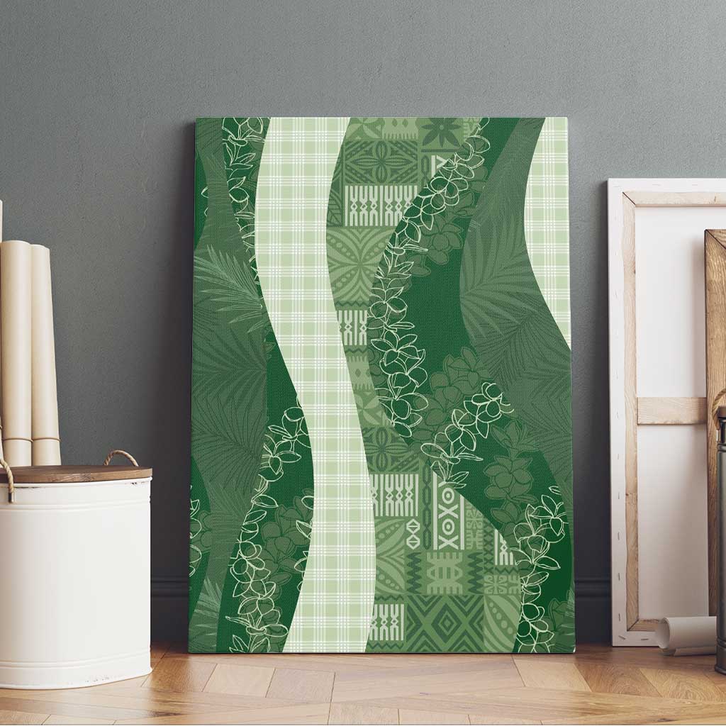Polynesian Tribal Pattern Patchwork Picturesque Canvas Wall Art Sage Green