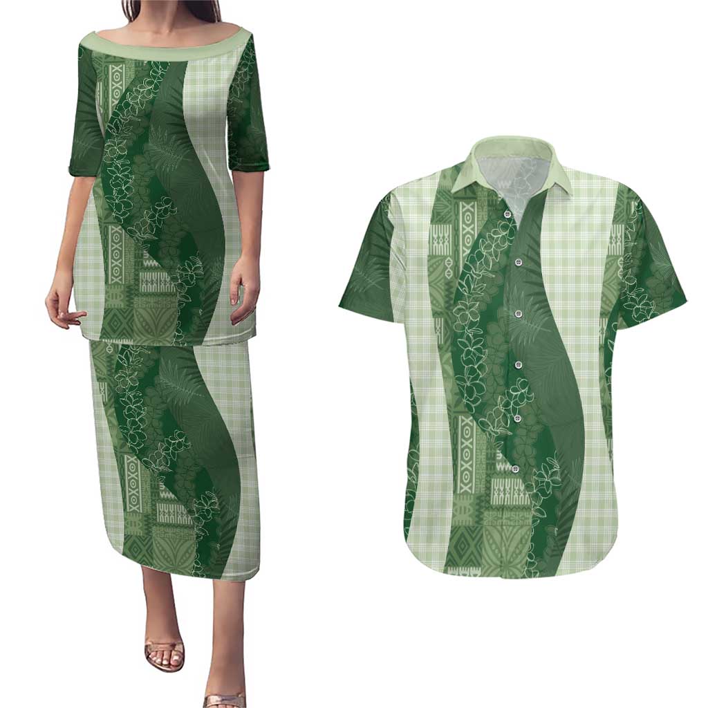 Polynesian Tribal Pattern Patchwork Picturesque Couples Matching Puletasi and Hawaiian Shirt Sage Green LT7 Sage Green - Polynesian Pride