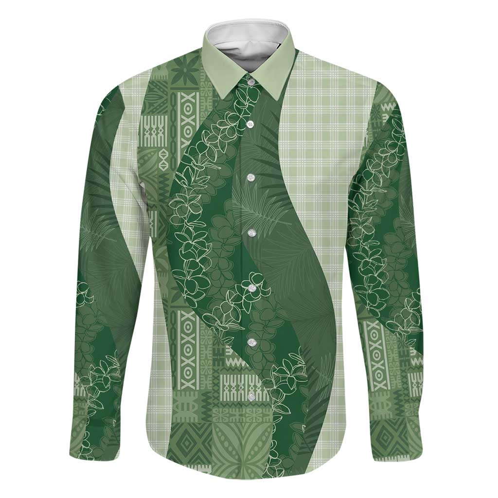 Polynesian Tribal Pattern Patchwork Picturesque Family Matching Mermaid Dress and Hawaiian Shirt Sage Green