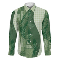 Polynesian Tribal Pattern Patchwork Picturesque Family Matching Mermaid Dress and Hawaiian Shirt Sage Green