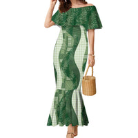Polynesian Tribal Pattern Patchwork Picturesque Family Matching Mermaid Dress and Hawaiian Shirt Sage Green