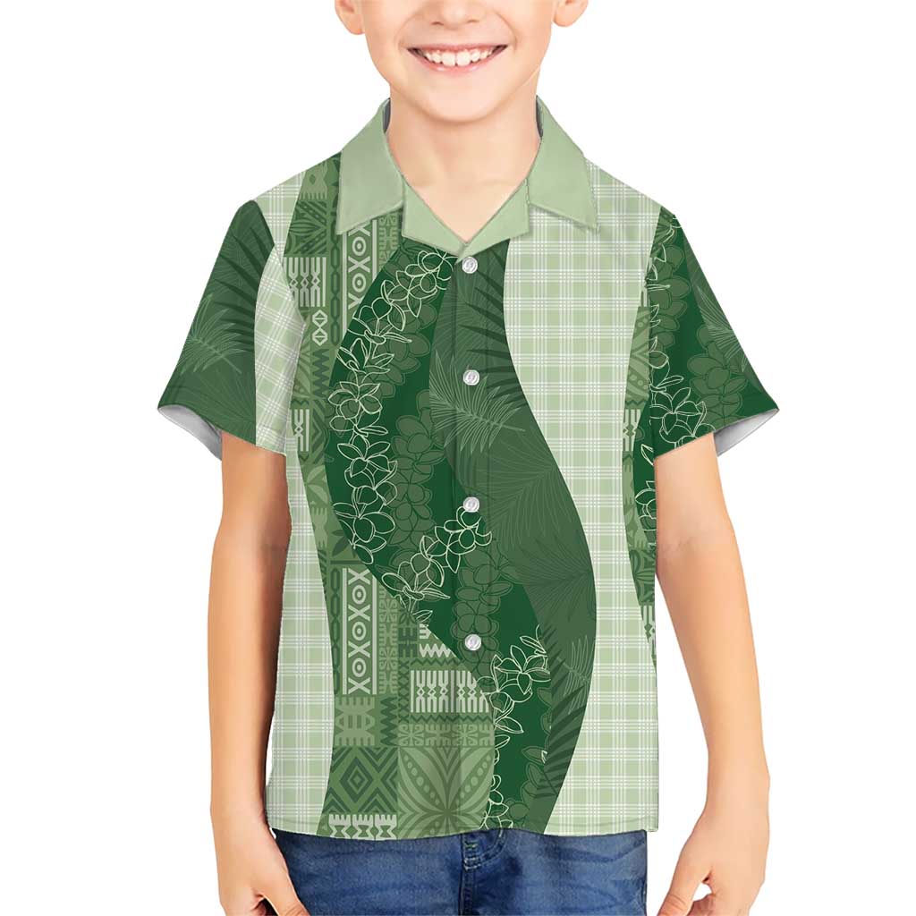 Polynesian Tribal Pattern Patchwork Picturesque Family Matching Mermaid Dress and Hawaiian Shirt Sage Green