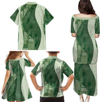 Polynesian Tribal Pattern Patchwork Picturesque Family Matching Puletasi and Hawaiian Shirt Sage Green