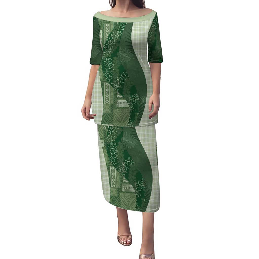 Polynesian Tribal Pattern Patchwork Picturesque Family Matching Puletasi and Hawaiian Shirt Sage Green