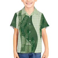 Polynesian Tribal Pattern Patchwork Picturesque Family Matching Puletasi and Hawaiian Shirt Sage Green