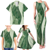 Polynesian Tribal Pattern Patchwork Picturesque Family Matching Tank Maxi Dress and Hawaiian Shirt Sage Green