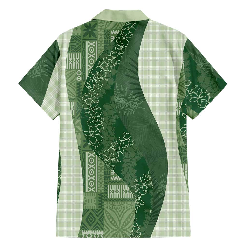 Polynesian Tribal Pattern Patchwork Picturesque Family Matching Tank Maxi Dress and Hawaiian Shirt Sage Green