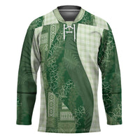 Polynesian Tribal Pattern Patchwork Picturesque Hockey Jersey Sage Green