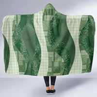 Polynesian Tribal Pattern Patchwork Picturesque Hooded Blanket Sage Green