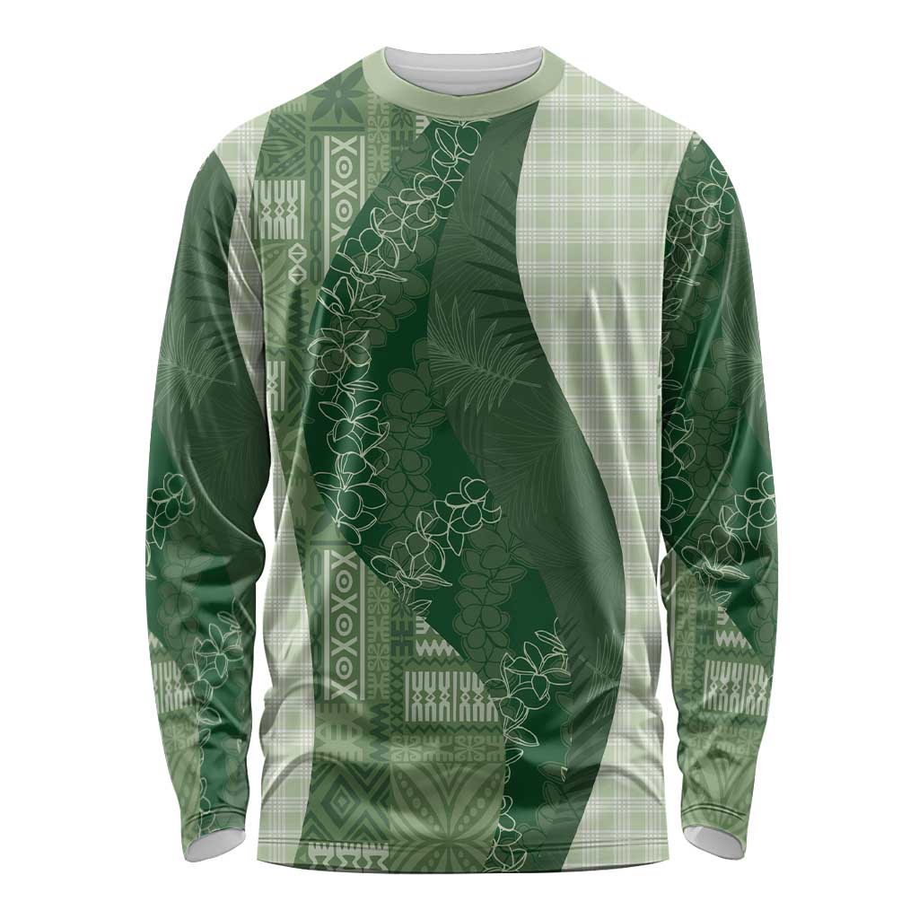 Polynesian Tribal Pattern Patchwork Picturesque Long Sleeve Shirt Sage Green LT7 Unisex Sage Green - Polynesian Pride