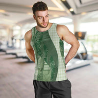 Polynesian Tribal Pattern Patchwork Picturesque Men Tank Top Sage Green