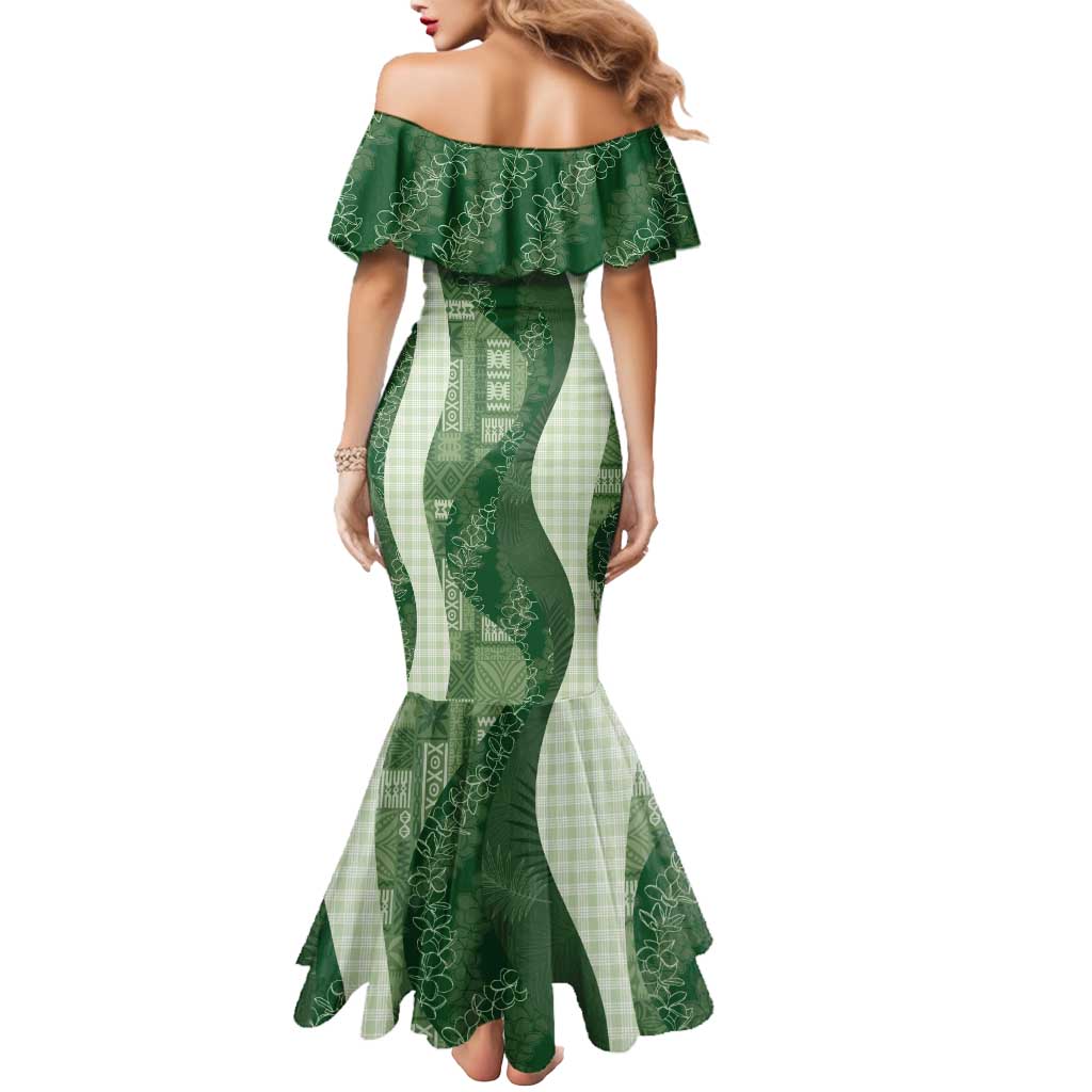 Polynesian Tribal Pattern Patchwork Picturesque Mermaid Dress Sage Green
