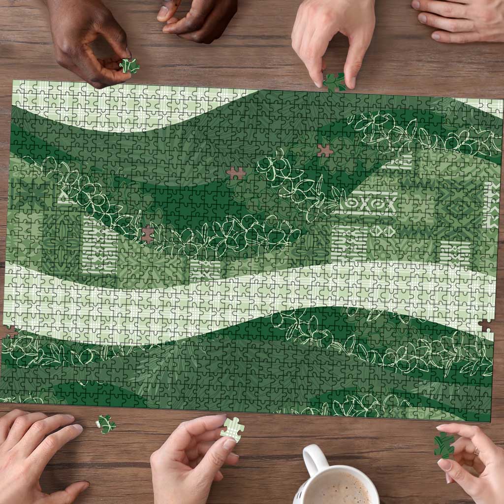 Polynesian Tribal Pattern Patchwork Picturesque Puzzle Sage Green