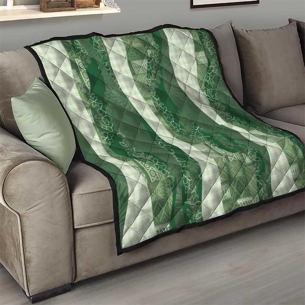 Polynesian Tribal Pattern Patchwork Picturesque Quilt Sage Green