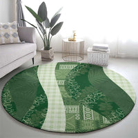 Polynesian Tribal Pattern Patchwork Picturesque Round Carpet Sage Green