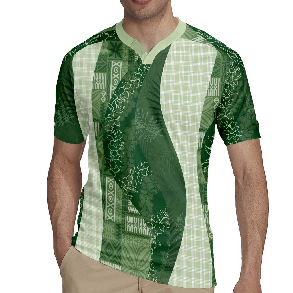 Polynesian Tribal Pattern Patchwork Picturesque Rugby Jersey Sage Green