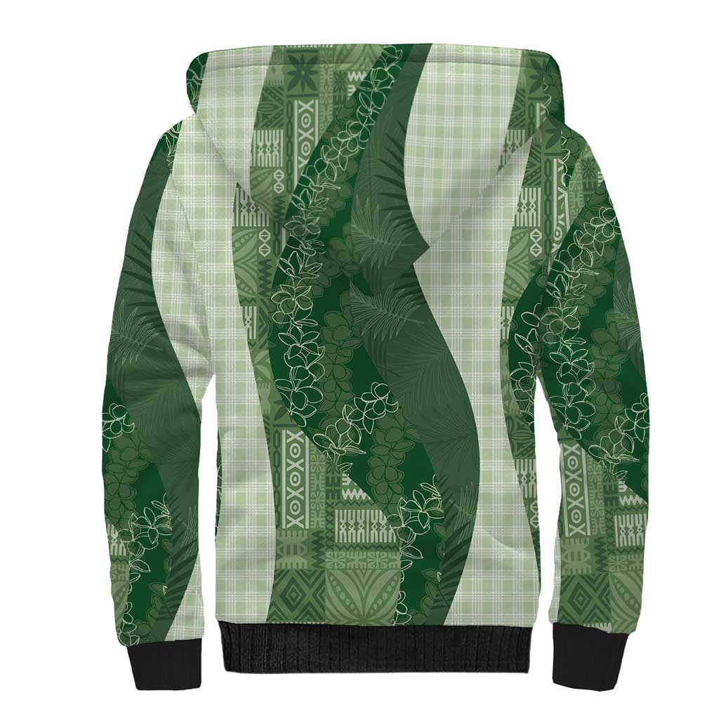 Polynesian Tribal Pattern Patchwork Picturesque Sherpa Hoodie Sage Green