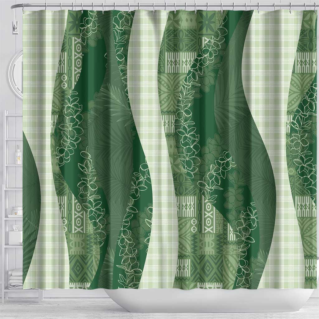 Polynesian Tribal Pattern Patchwork Picturesque Shower Curtain Sage Green
