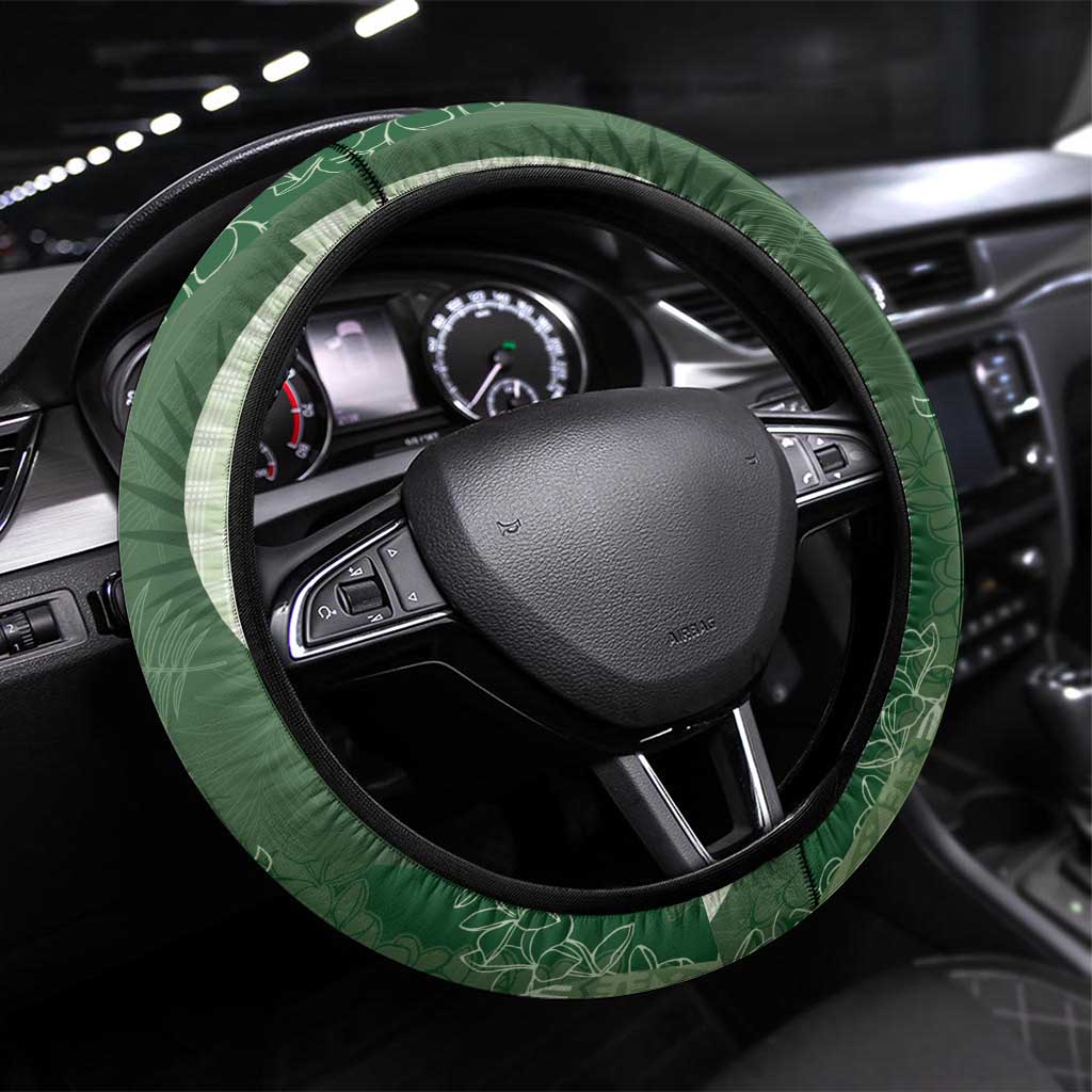 Polynesian Tribal Pattern Patchwork Picturesque Steering Wheel Cover Sage Green LT7 Universal Fit Sage Green - Polynesian Pride