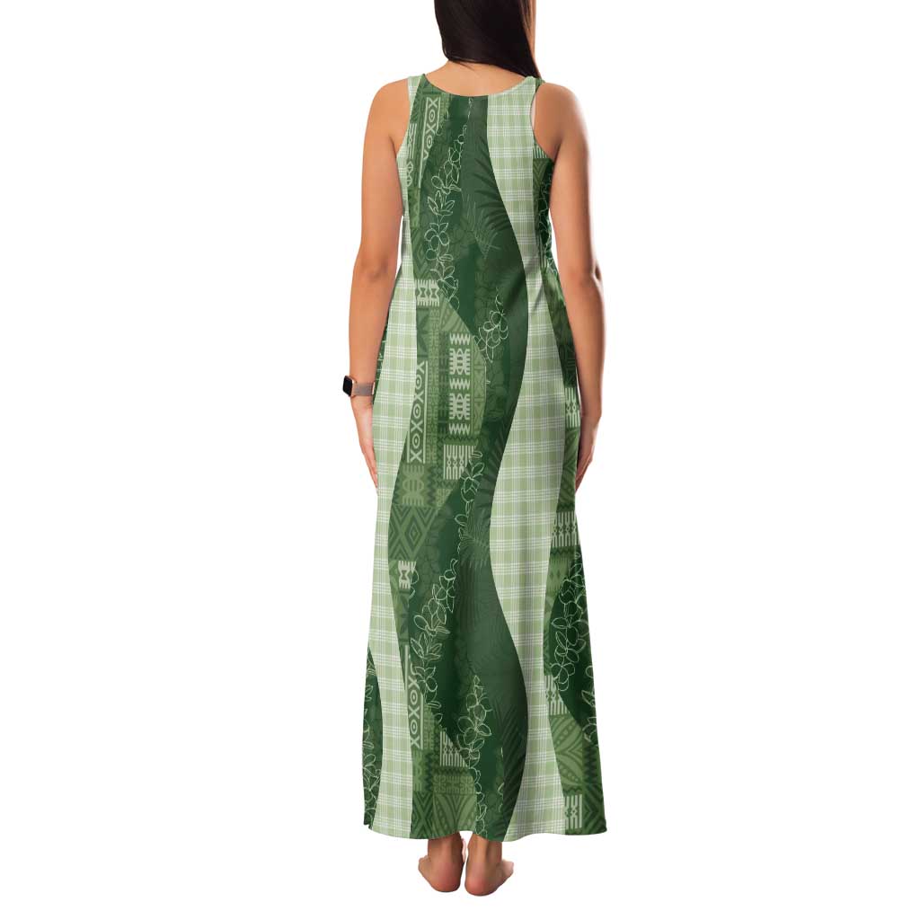 Polynesian Tribal Pattern Patchwork Picturesque Tank Maxi Dress Sage Green